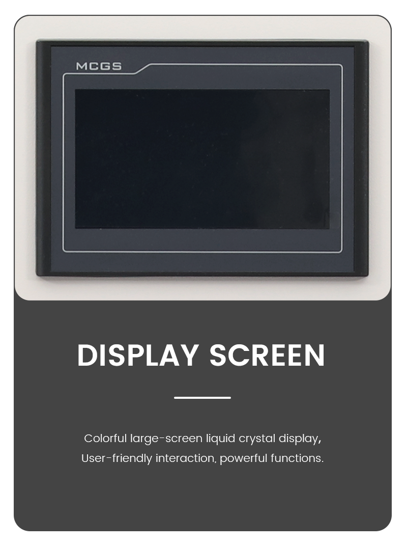 Infographic card showing a high-resolution MCGS digital display screen control panel for an advanced freeze dryer machine, emphasizing its user-friendly interface.